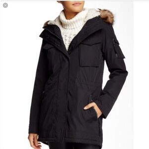 S13 NYC Womans  Black Anorak Faux Fur Hooded Winter Jacket Size Medium